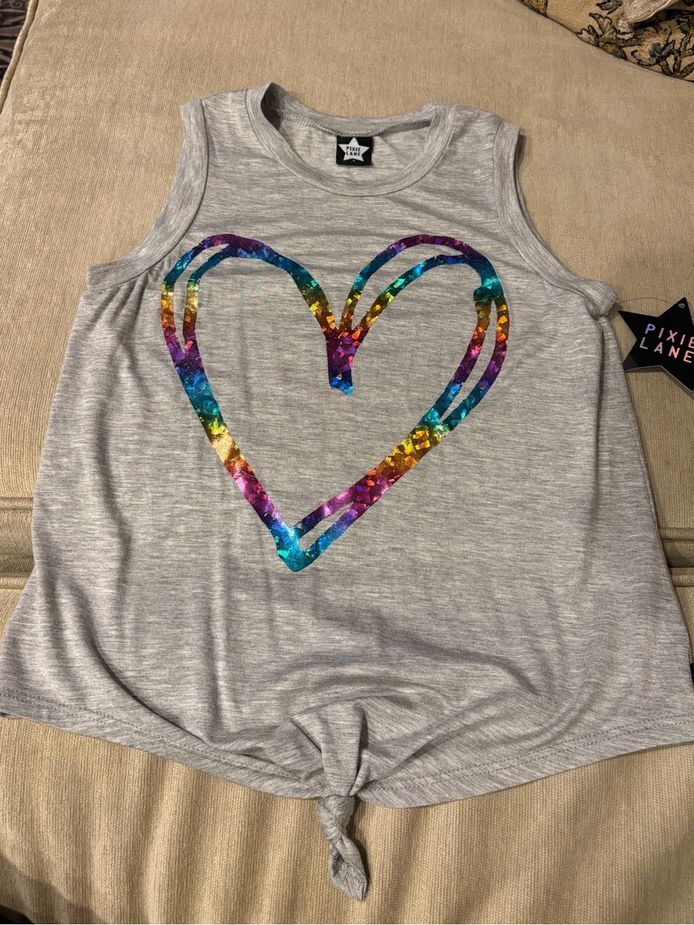 NWT Pixielane Girls' Gray Metallic Heart Tank Top 7